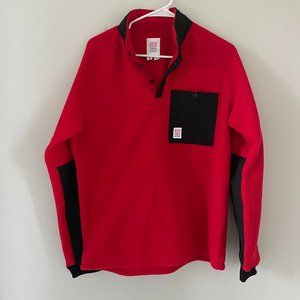 Topo Designs Red Fleece Pullover with Black Patches - size Men’s M